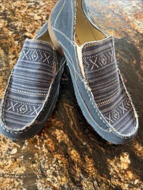 Roper Blue Patterned Canvas Slip-On Loafers